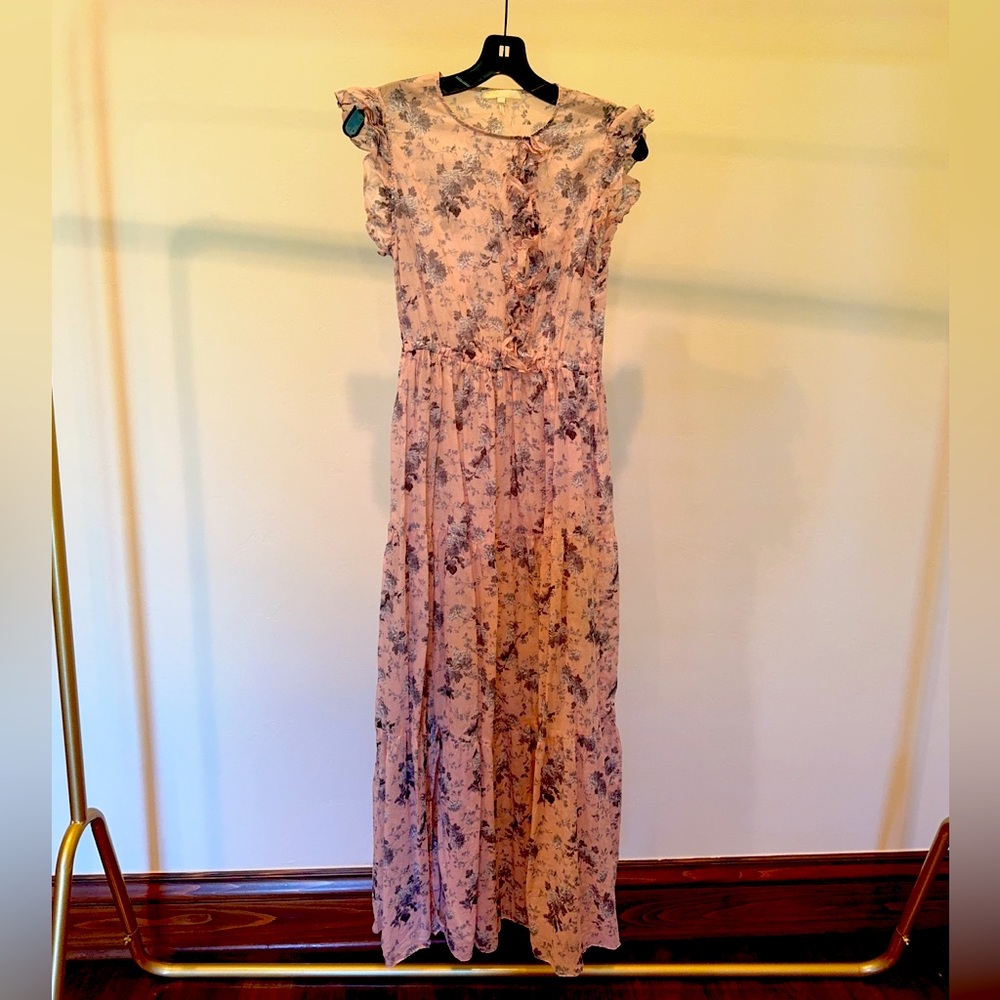 NWT Maje Ruffle-trimmed Printed Cotton-color Maxi Dress Pink US Size M